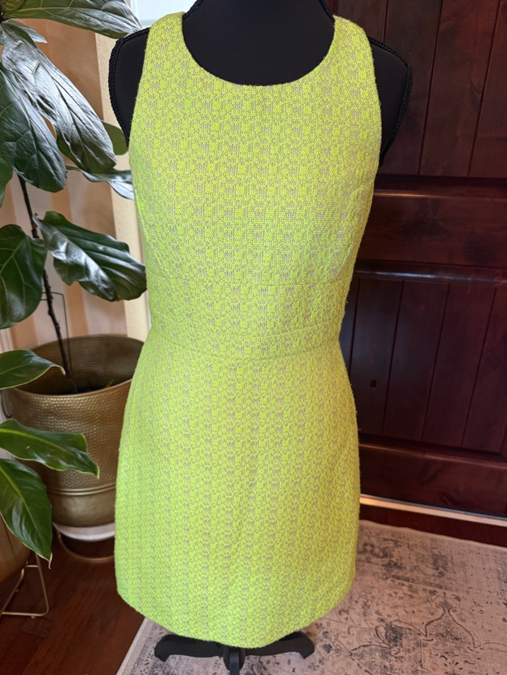 J.Crew lime green sleeveless textured tweed sheath dress size 0
